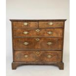 CHEST, early 18th century English Queen Anne, figured walnut with two short above three long