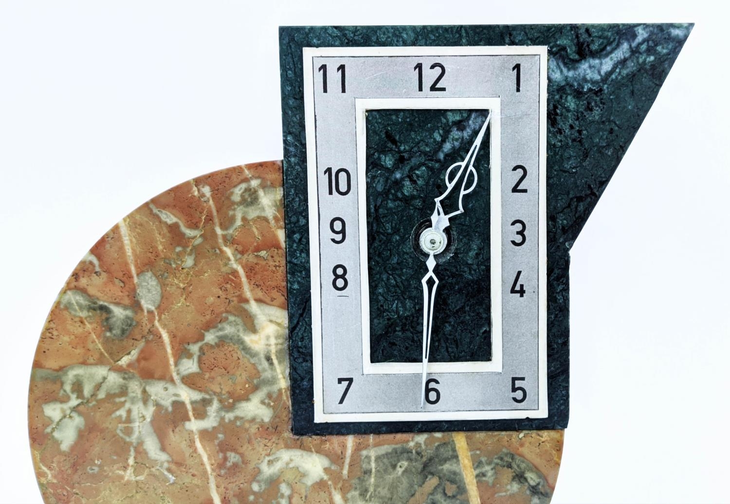MANTLE CLOCK, MARBLE ART DECO, 1930s, square dial Arabic numbers, 27cm H x 27cm W x 12cm D. - Image 3 of 11