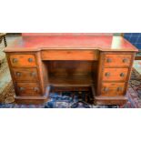 KNEEHOLE DESK, 75cm H x 142cm W x 55cm D, Victorian mahogany, circa 1870, with red leather top above