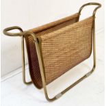 MAGAZINE RACK, rattan and gilt metal, 1950s Italian Style, 39x64x20.