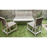 CONRAN GARDEN SET, weathered teak 1970's style slatted and strut construction including two side