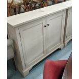 CHALON CUPBOARD, 40cm D x 125cm W x 105cm H, in a distressed painted finish, bears plaque.