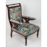 ARMCHIR, 96cm H x 66cm, late Victorian mahogany and inlaid newly upholstered in floral velvet.