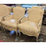 BERGERES, a pair to match previous lot, each 77cm W x 100cm, gold damask with gilt and cream