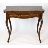 SERPENTINE CARD TABLE, 78cm H x 84cm W x 42cm D, 19th century Dutch, mahogany and marquetry, with