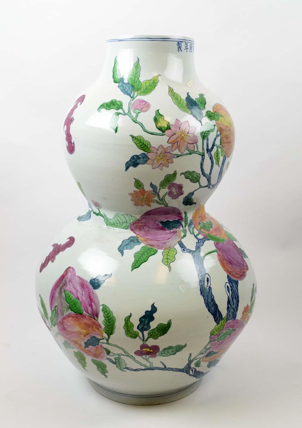 CHINESE DOUBLE GOURD VASE, of substantial size, peach blossom design painted ceramic, 81cm H. - Image 4 of 8