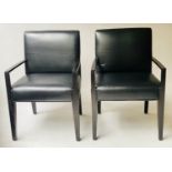 ARMCHAIRS, a pair, grained leather and black ash framed, 58cm W. (2)