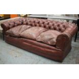 CHESTERFIELD SOFA, 77cm H x 239cm x 109cm, late Victorian in old red leather.