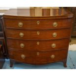 BOWFRONT CHEST, 93cm H x 100cm x 52cm, George III mahogany and boxwood strung, circa 1800, with four