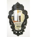 WALL MIRROR, 130cm H x 80cm, Venetian style with etched black glass border.
