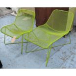 GARDEN LOUNGE CHAIR AND SIDE CHAIR, contemporary green wire work construction, 90cm x 51cm x 71cm at