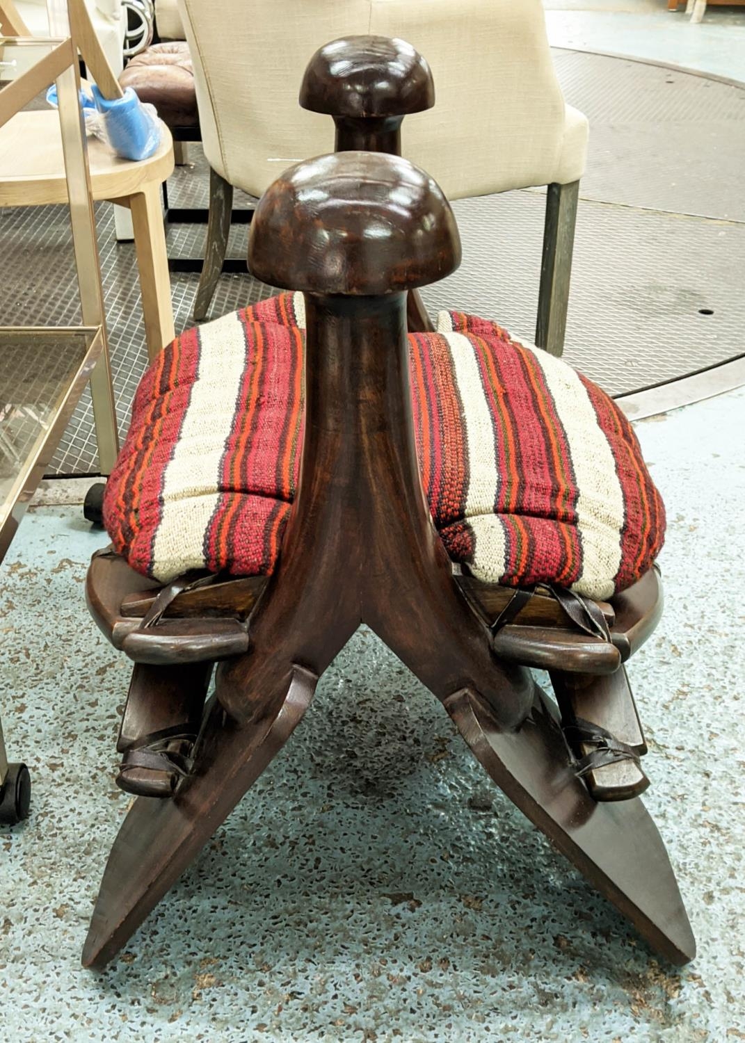 CAMEL SADDLE, contemporary, with kilim seat cushion, 70cm x 70cm x 58cm. - Image 2 of 5