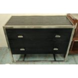 CHEST OF DRAWERS, 100cm x 45cm x 75cm, contemporary design, two drawers, ebonised, polished metal