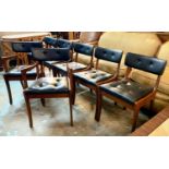 DINING CHAIRS, seven, 80cm H x 52cm W x 50cm D, Danish mid 20th century with teak frame and black