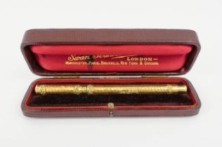 SWAN FOUNTAIN PEN, yellow metal overlaid case, possibly 18ct gold, plannished body, complete with