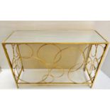 BUBBLE CONSOLE TABLE, gilt metal, inset glass mirrored top, 80x120x40.