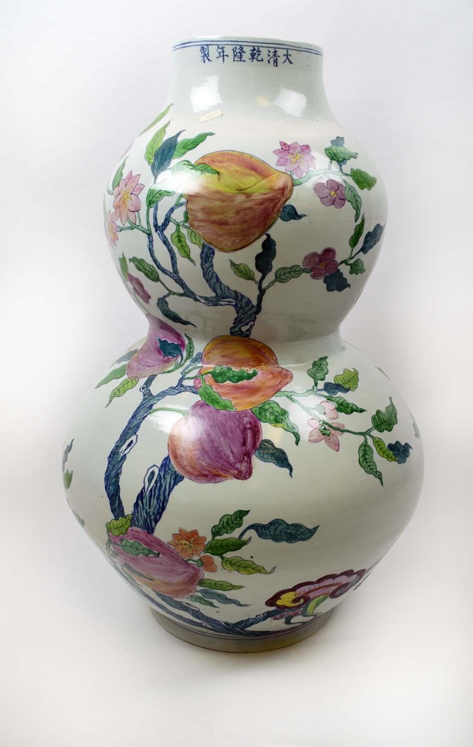 CHINESE DOUBLE GOURD VASE, of substantial size, peach blossom design painted ceramic, 81cm H. - Image 2 of 8