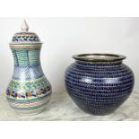 STUDIO POTTERY JARDINIERE, together with a Mexican pottery vase and cover, 52cm H. (2)