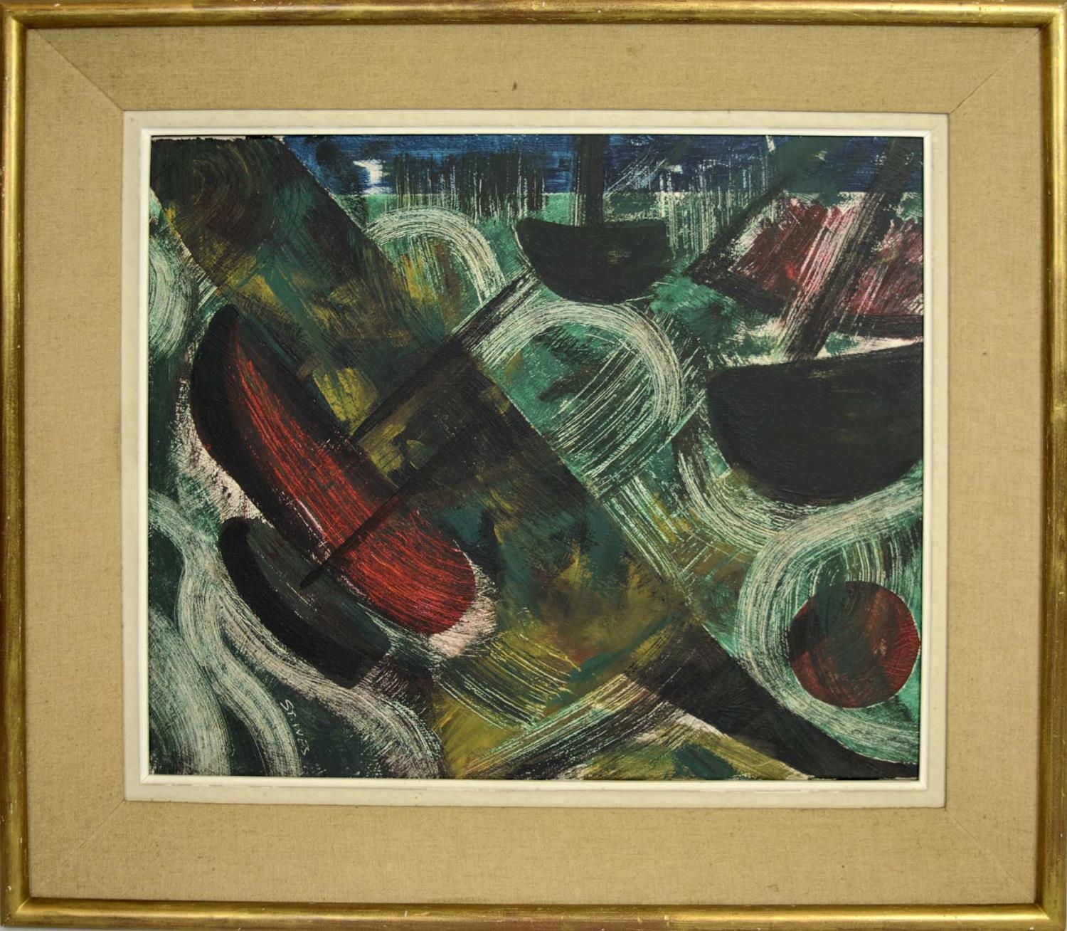 MANNER OF PETER LANYON 'St Ives Harbour', oil on board, inscribed St Ives lower left, 44.5cm x