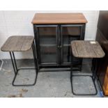 CABINET, 60cm x 35cm x 70cm, Industrial style, and a pair of side tables, 1960's Danish style,