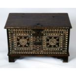 SMALL TRUNK, 42cm H x 65cm W x 37cm D, 19th century North African teak and mother of pearl, with