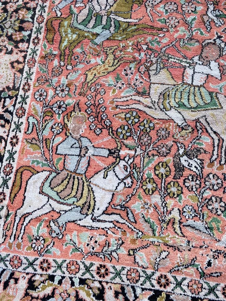 FINE SILK HUNTING DESIGN RUG, 232cm x 147cm. - Image 3 of 3