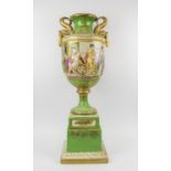 CERAMIC URN, Continental porcelain, two handles form, hand painted and gilded, depicting classical