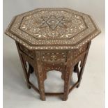 HOSHIARPUR OCCASIONAL TABLE, early 20th century North Indian octagonal bone and ebony inset, 55cm