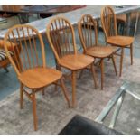 ATTRIBUTED TO ERCOL DINING CHAIRS, a set of eight, 86cm H x 40cm, elm and beechwood. (8)