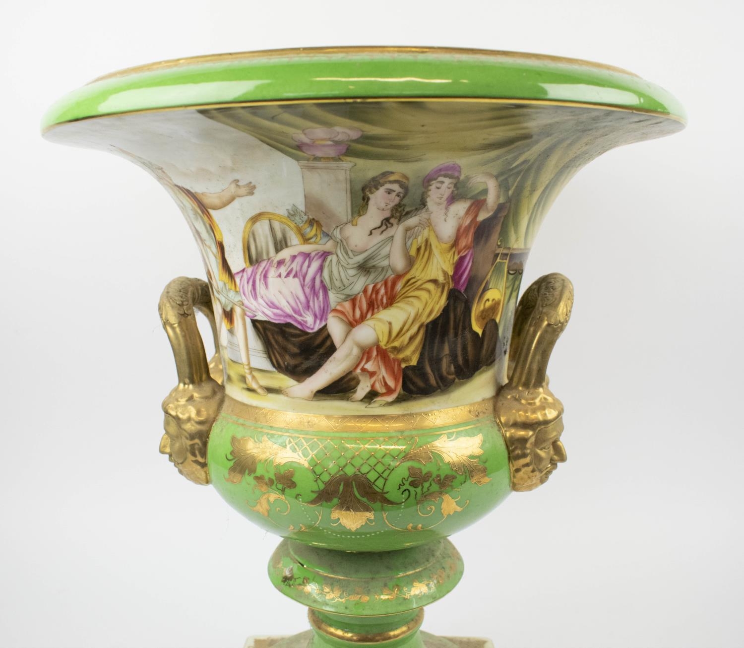 CERAMIC URN, Continental porcelain, two handles form, hand painted and gilded, depicting classical - Image 2 of 7