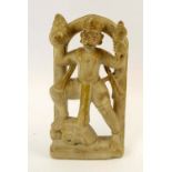 INDIAN CARVING, 19th century hanuman, soapstone, carved in high relief, partial gilding, 28cm H x