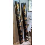 CHINESE SHOP SIGNS, a pair, each 200cm H x 40cm W, black lacquer and gilt Chinese lettering. (2)