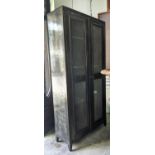 STEEL CABINET, 37cm x 200cm H x 97cm, industrial style with grilled doors, enclosing two banks of