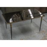 LOW TABLE, 42cm H x 88cm W x 46cm D, circa 1960, patinated metal and brass with rectangular black