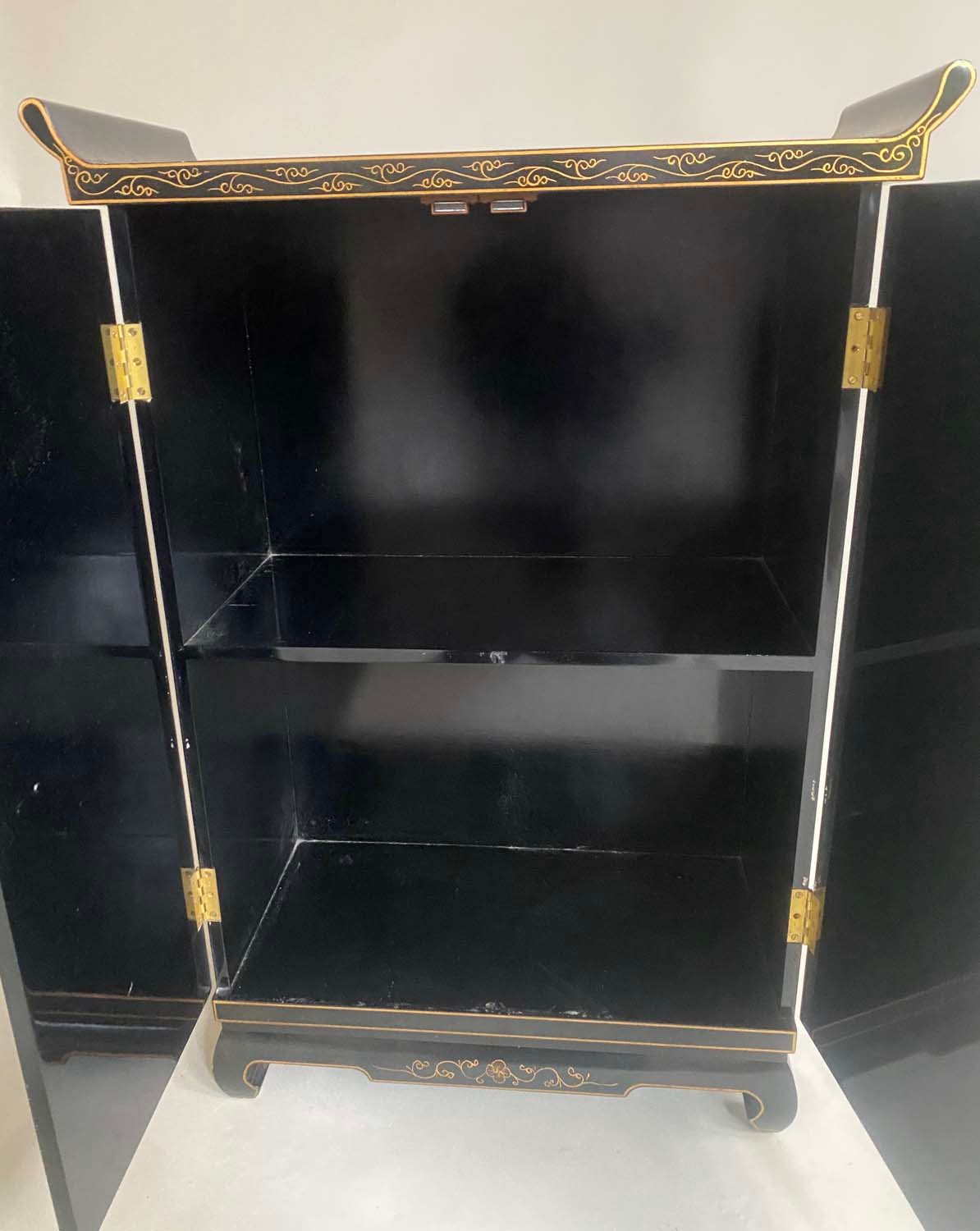 SIDE CABINET, Chinese black lacquer with gilt Chinoiserie decoration and two doors, 71cm x 31cm x - Image 3 of 8