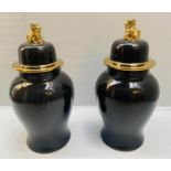 CHINESE TEMPLE URNS, a pair, black and gilt glazed ceramic, 67x32. (2)