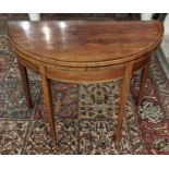 DEMI LUNE CARD TABLE, 92cm x 46cm x 73cm H, George III mahogany, boxwood strung and crossbanded,