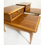 LAMP TABLES BY 'LANE', a pair, American walnut, each with drawer and stage, 56cm H x 56cm W x 75cm