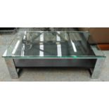LOW TABLE, 70cm D x 40cm H x 120cm L, metal and glass.