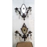 WALL LIGHTS, 42cm H x 37cm W, a pair 19th century Continental silvered metal with mirrored backs and