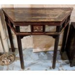 CHINESE CONSOLE TABLE, 105cm W x 84cm H x 46cm D 19th century lacquered elm with a canted top on