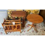 NEST OF THREE TABLES, largest 56cm H x 51cm W x 36cm D, yewwood, a canterbury with drawer, 52cm H