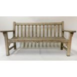 LISTER GARDEN BENCH, nicely weathered, of large proportions and substantial construction, by '