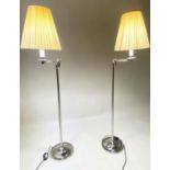 STANDARD/READING LAMPS, a pair, chromium framed with twin hinged adjustable arms and shades, 150cm