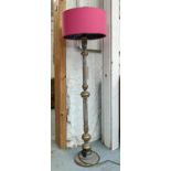 STANDARD LAMP BASE, 120cm H, pink shape, distressed grey and gilt finish.