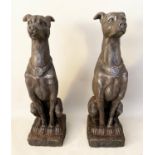 HOUNDS, a pair, 80cm H, sculptural resin studies, faux stone finish. (2)