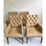 DINING ARMCHAIRS, a set of four, taupe leather in tub form with button upholstered backs. (4)