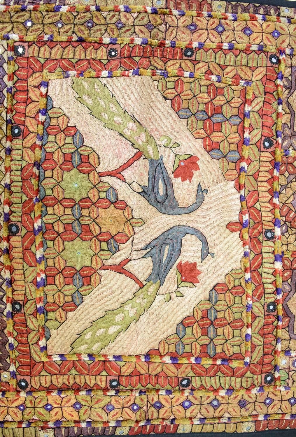TURKISH SILK EMBROIDERED WALL HANGING, 20th century on a black cloth ground, 150cm x 75cm. - Image 2 of 4