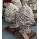 ARCHITECTURAL GARDEN ARTICHOKE FINIALS, a set of three, 60cm H at tallest, composite stone. (3)