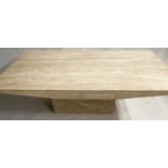 TRAVERTINE LOW TABLE, 1970's rectangular shaped travertine marble with plinth base, 140cm x 80cm x